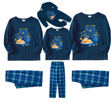 Family Hanukkah Holiday Sleepwear Blue Plaid Pajamas Set