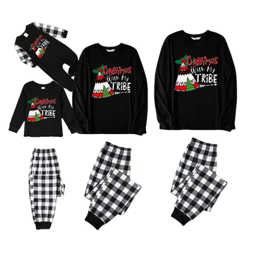 "Christmas With My Tribe" Pattern Ⅰ - Black and White Plaid Family Matching Pajamas