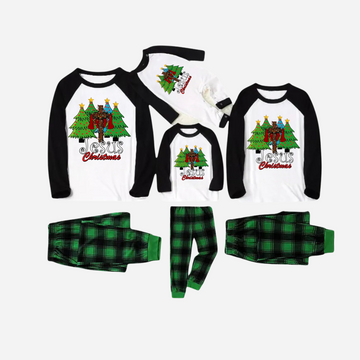 Jesus Christmas Family Matching Pajamas Set - Black and White Top with Green Plaid Pants