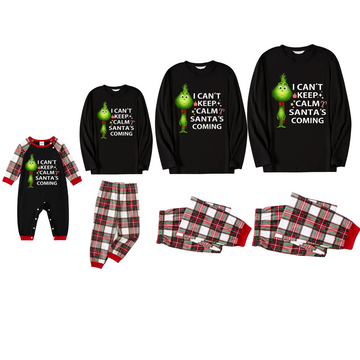 "I Can't Keep Calm, Santa's Coming" Slogan Printed Red and White Plaid Matching Pajamas