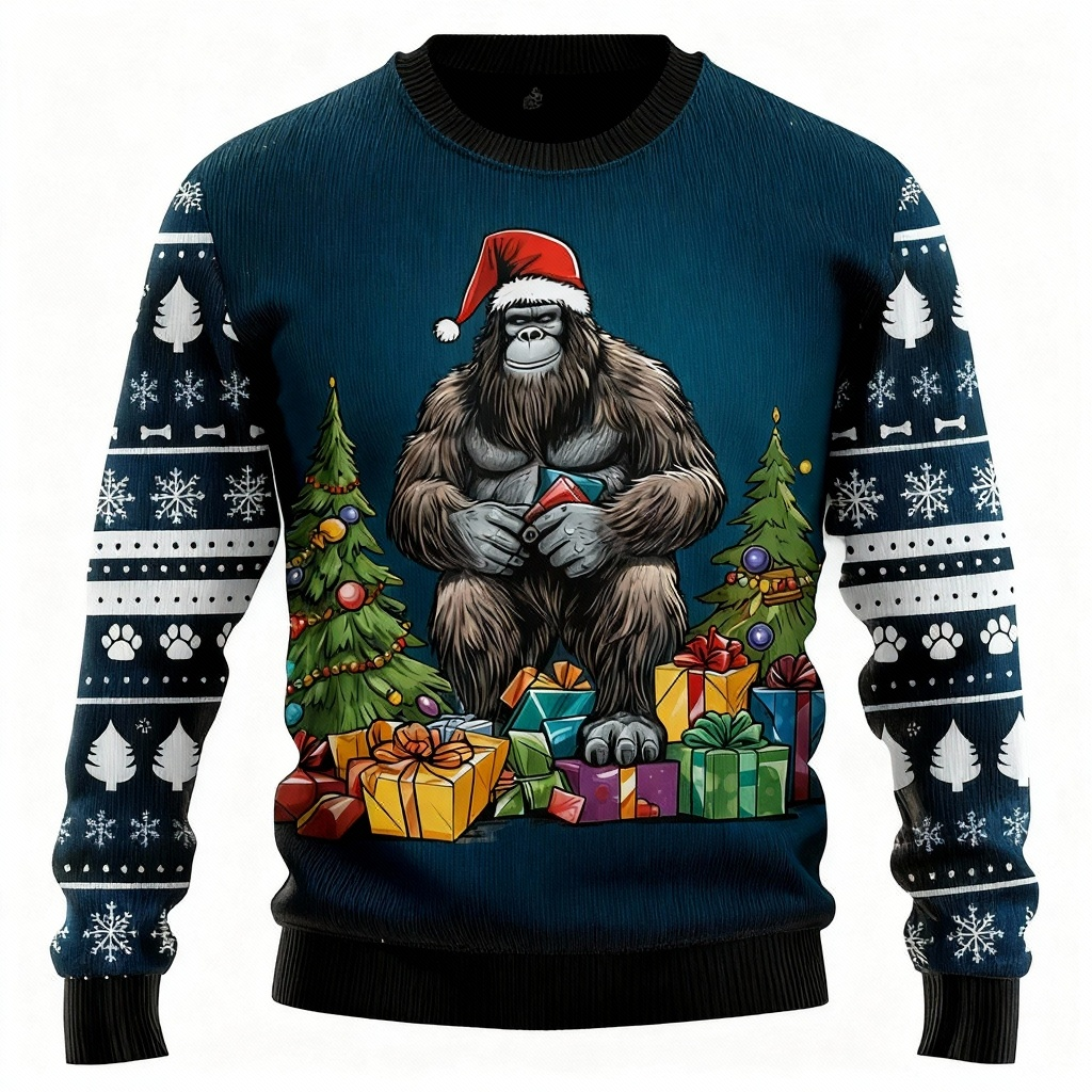 Animal & Xmas Gift Pattern Print - Vintage Christmas Icon Ugly Sweater