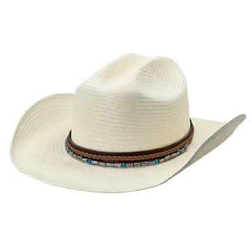 Straw Hat with Woven Band & Beaded Accents