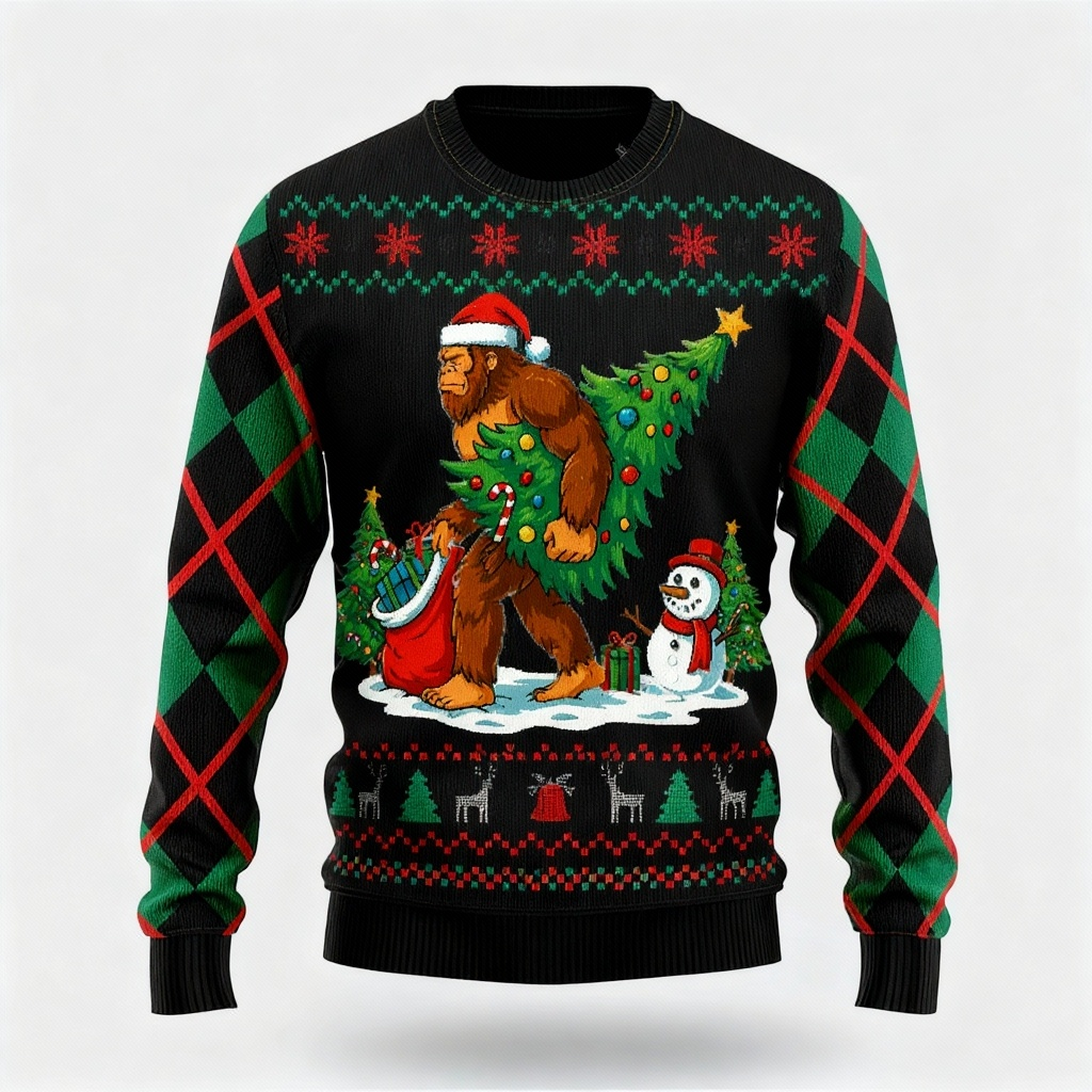 Funny Animal Pattern Design - Maximalist Christmas Print Ugly Sweater