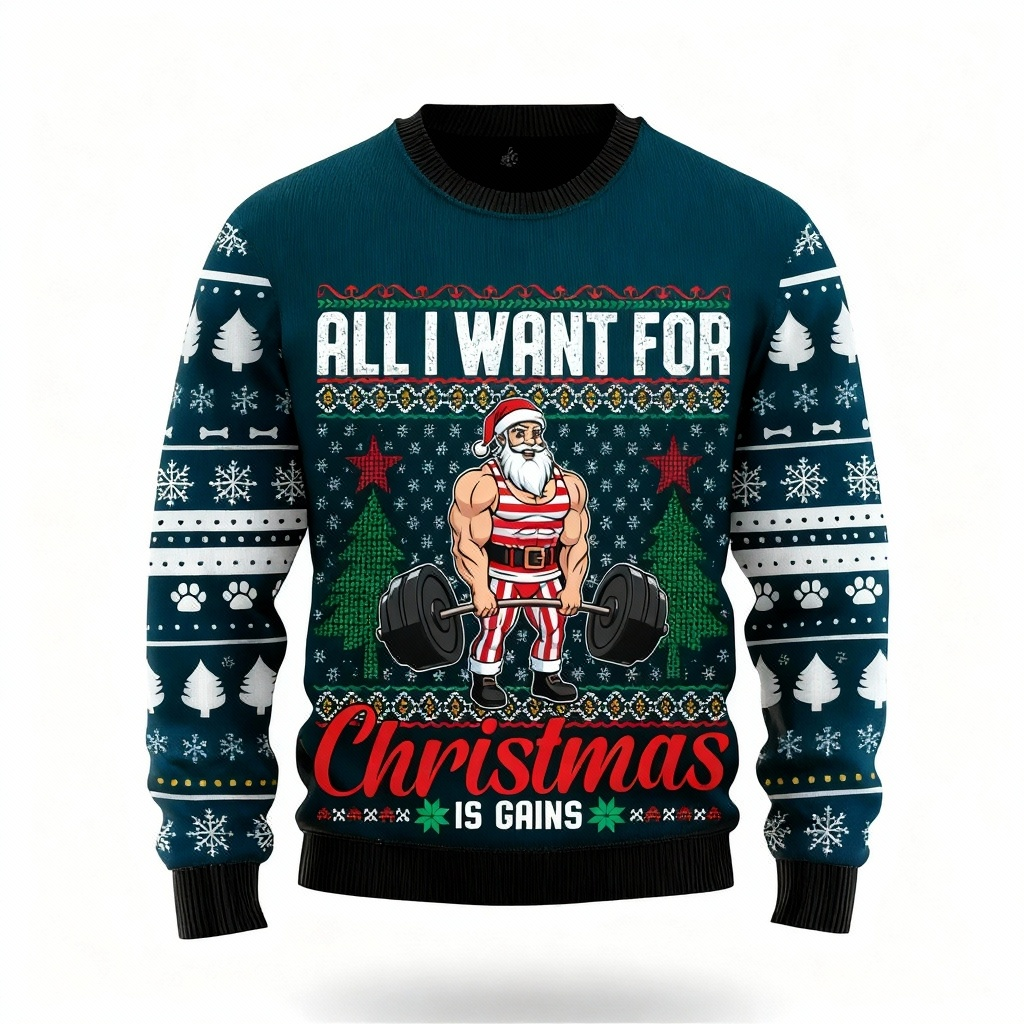 Playful Santa Claus Pattern Print - Vintage Christmas Icon Ugly Sweater