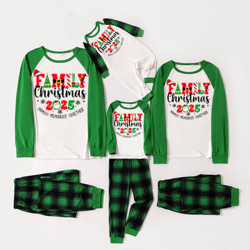Family Christmas 2025 Family Memories Together Print Long Sleeve Top With Green & Black Plaid Christmas Family Matching Pajamas