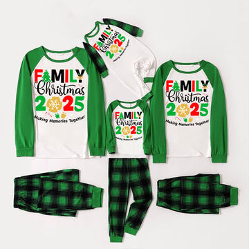 Family Memories Together Christmas 2025 Print Long Sleeve Top With Green & Black Plaid Christmas Family Matching Pajamas