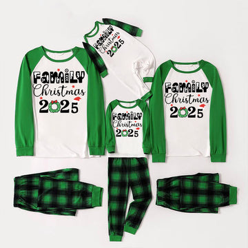 Family Christmas 2025 Print Long Sleeve Top With Green & Black Plaid Christmas Family Matching Pajamas