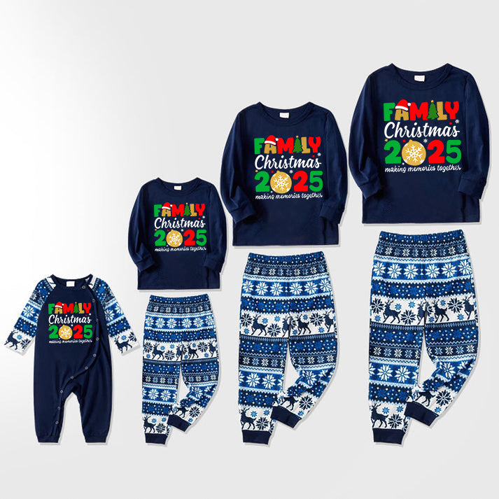 Cute Family Christmas 2025 Text Print Blue Family Christmas Matching Pajamas
