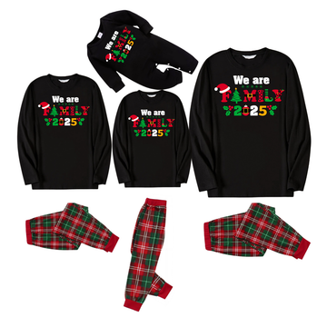 "We Are Family 2025" Coloful Text Pattern Black Long Sleeve Top