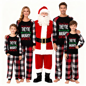 Christmas Matching Family Pajamas Letter Print Black White Plaids Pajamas Set 2025