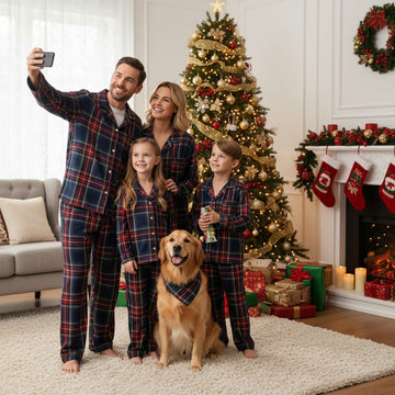 Family Matching Holiday Sleepwear Red Blue Plaid Long Sleeve Pajama Set