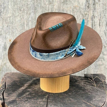 Refined Felt Hat – Burnt Finish, Eclectic Band Accent