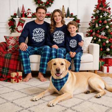 Christmas Make Memories Together 2026 Print Blue Long Sleeve Top With Blue&Green Plaid Family Matching Pajamas