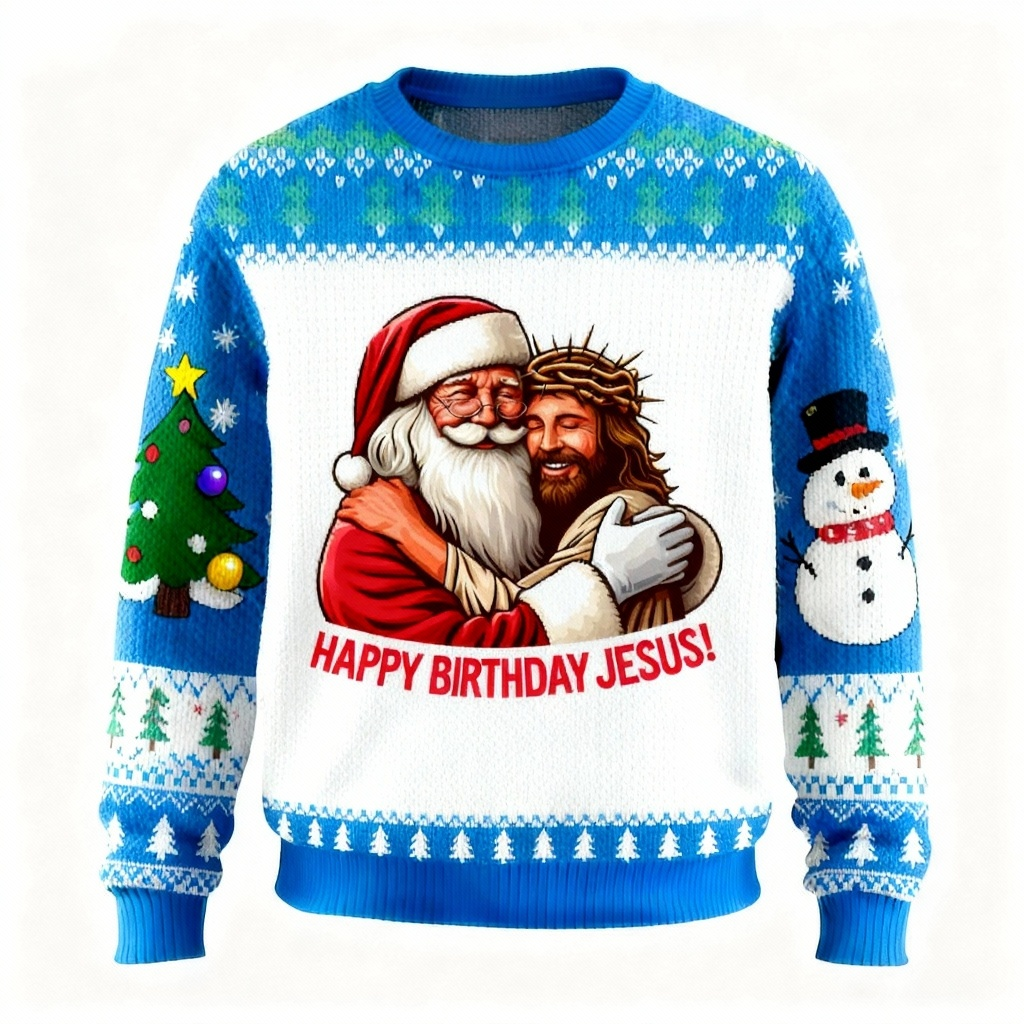 Jesus & Santa Pattern Print Sweater - Ugly & Cozy Unisex Pullover