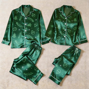 Holiday Elements Satin Matching Pajamas for Couples – Long Sleeve Button-Down Top & Pants Sleepwear Set