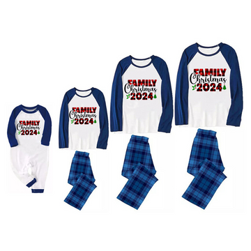 "Family Christmas 2024" Text Plaid Print Blue & Black Plaid Christmas Family Matching Pajamas