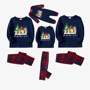 Bluey Character "Family" Design Navy Blue and Red Plaid Pants Family Matching Pajama Set