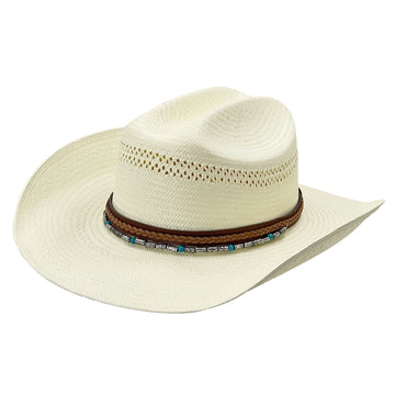 Elegant Straw Hat – Beaded Trim, Airy Top