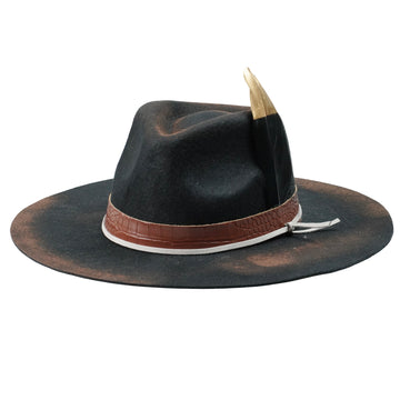 Statement Felt Hat – Distressed Edge, Leather and Feather
