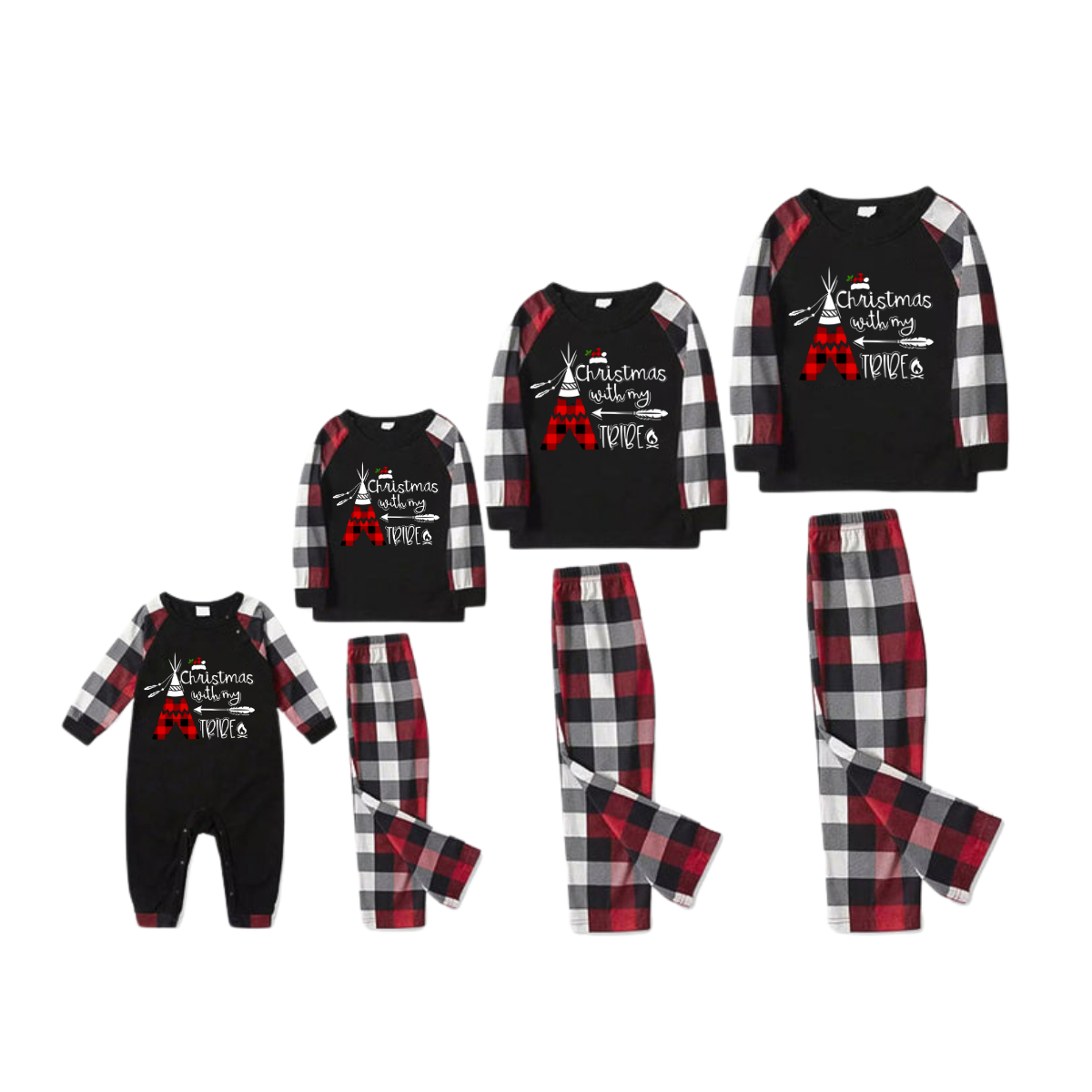 "Christmas With My Tribe" Pattern Ⅱ - Red&Black&White Plaid  Matching Pajamas