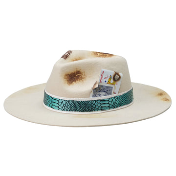 Teardrop Felt Hat with Ornate Band & Charred Card