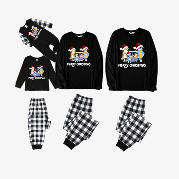 Bluey Character "Merry Christmas" Design Black&White Plaid Pants Family Matching Pajama Set