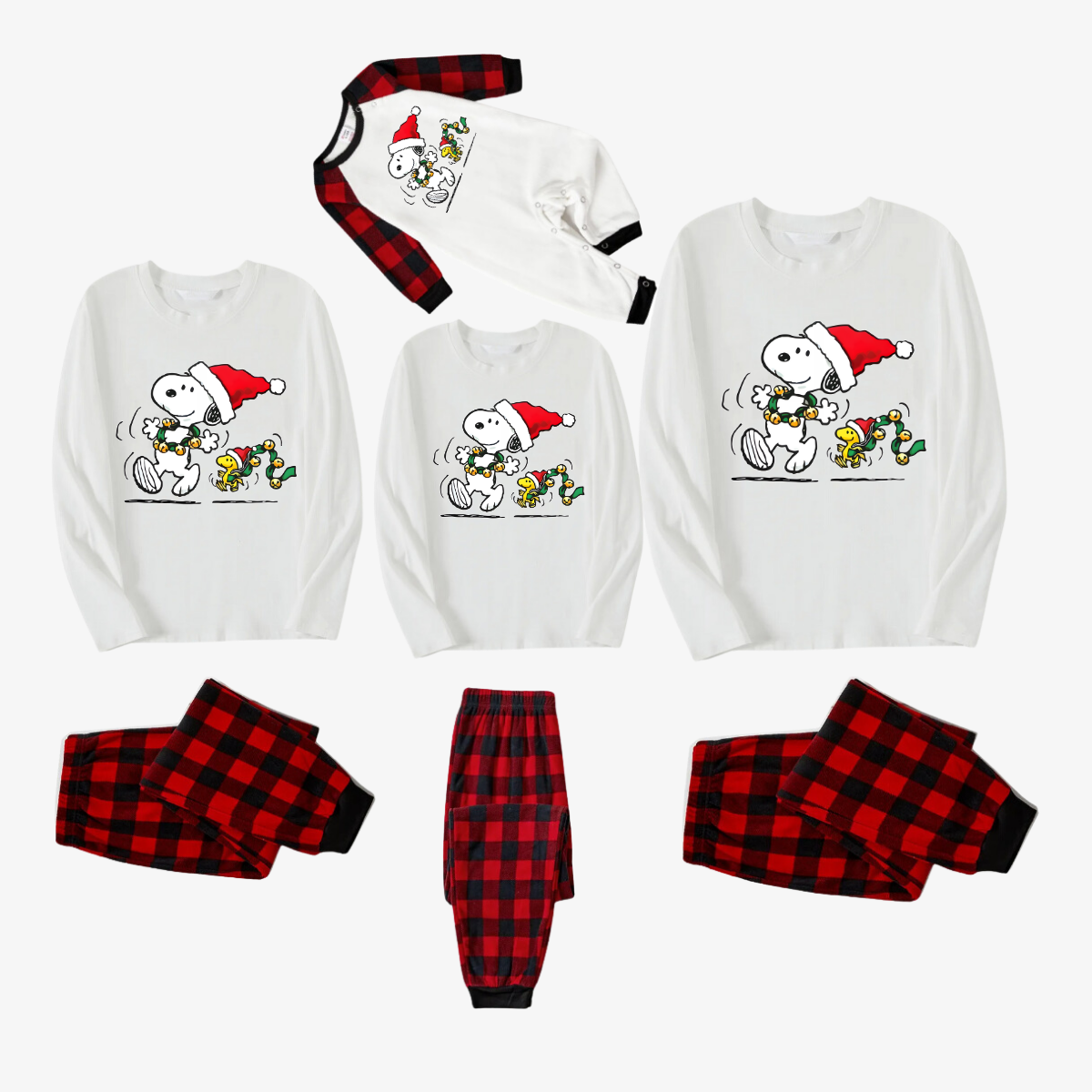 Peanuts Red and Black Plaid Christmas Pajama Set