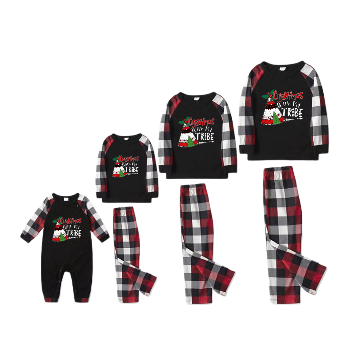 "Christmas With My Tribe" Pattern Ⅰ - Red&Black&White Plaid  Matching Pajamas