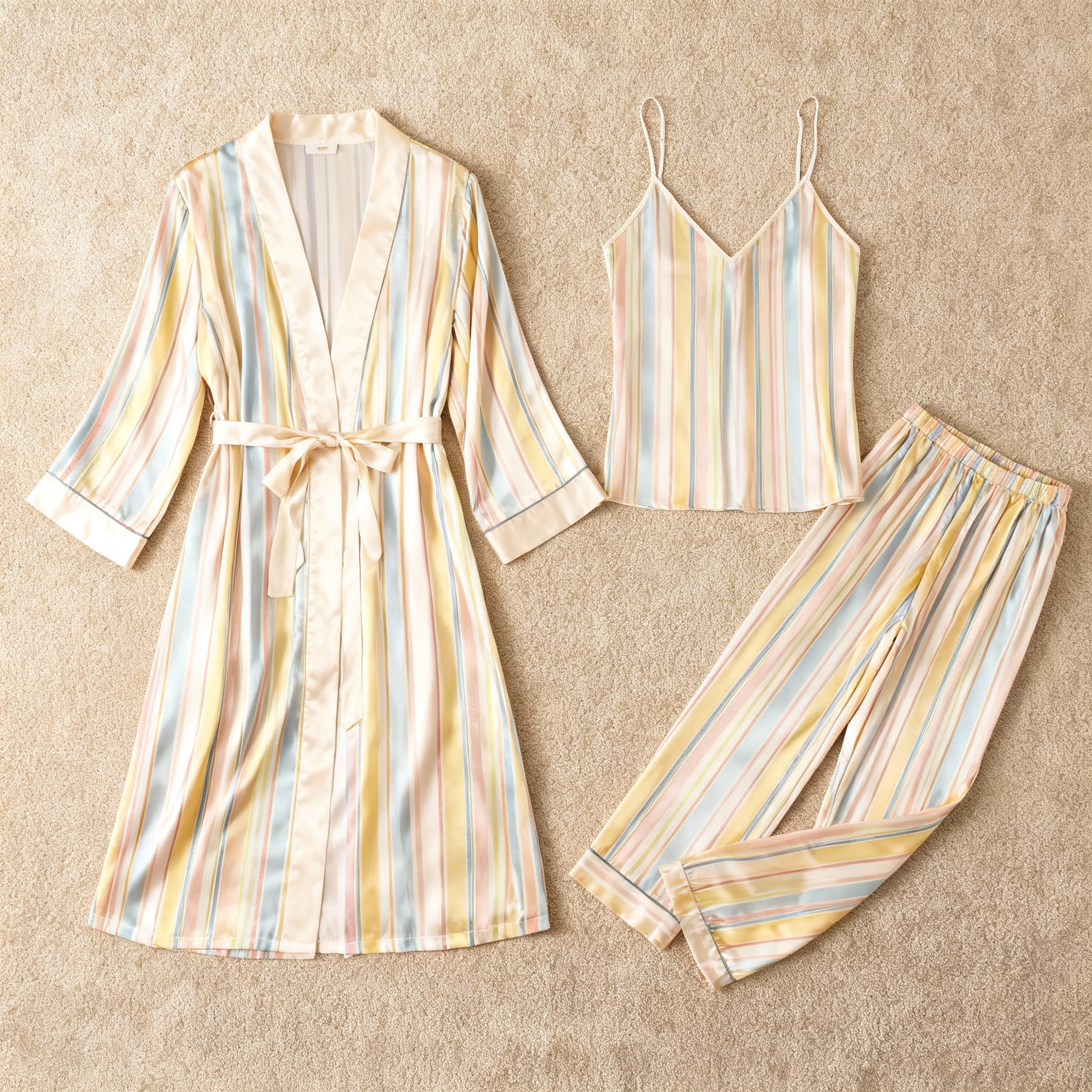 Rainbow Design Feminine Satin Pajama Trio