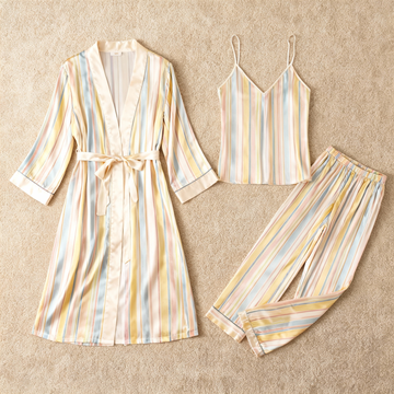 Rainbow Design Feminine Satin Pajama Trio