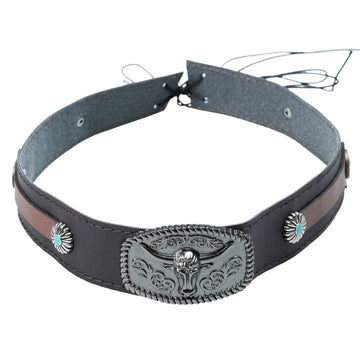SILVER STEER CONCHO LEATHER HAT BAND