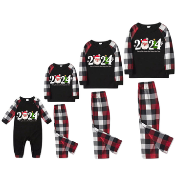 "2024 Santa Claus" Prints Red & Black & Grey & White Plaid Family Matching Pajamas