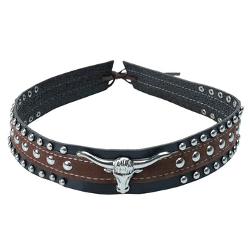 BLACK BROWN BULL LEATHER HAT BAND