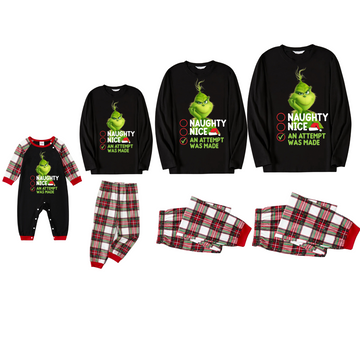 Cute Cartoon Pattern and Slogan Text Printed Red and White Plaid Matching Pajamas