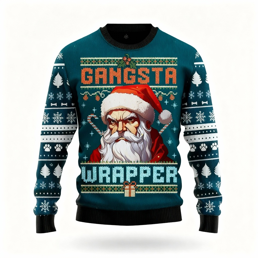 Artistic Santa Claus Pattern Print - Vintage Christmas Icon Ugly Sweater