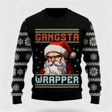 Artistic Santa Claus Cartoon Design - Black Holiday Icon Sweater