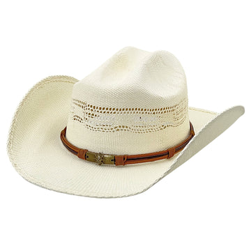 Straw Hat with Vintage Clasp & Cut-Outs