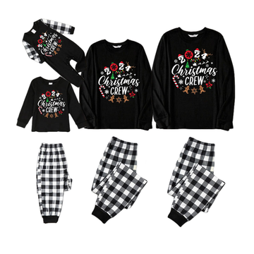 2024 Christmas Crew Making Memories Together Text Print Black Long Sleeve Top with Black And White Plaid Pants Family Matching Pajamas