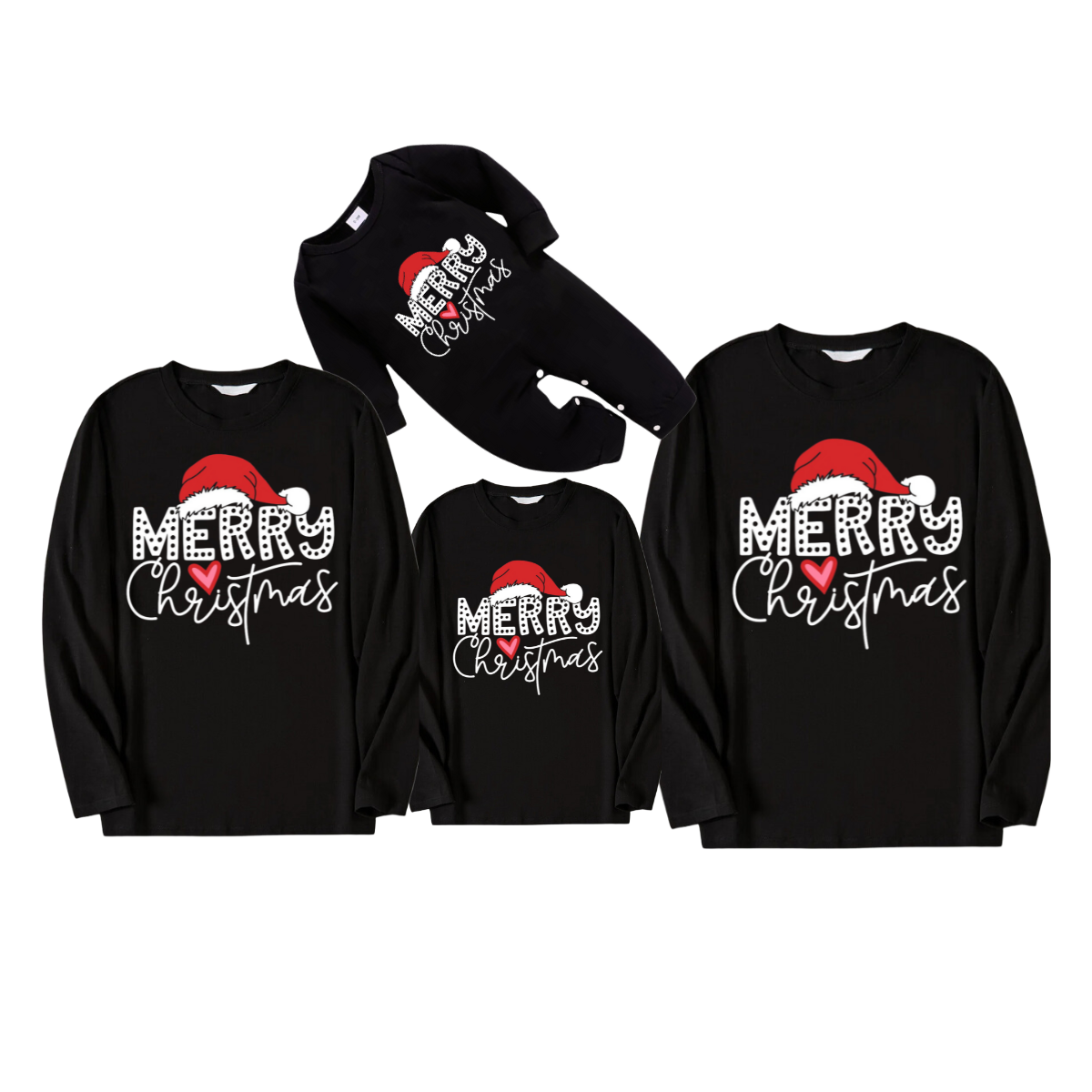 Red Santa Hat "Merry Christmas" Letter Pattern Black Long Sleeve Top