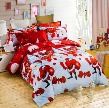 Festive Santa Bedding Set 3-Piece Red and White Design