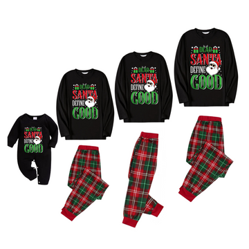 "Dear Santa Define Good" Slogan Printed Red and Green Plaid Family Matching Pajama