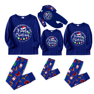 Making Memories Together Family Christmas 2025 Family Pajamas Set - Blue Top, Blue Pants, Blue Christmas Cartoon Sleeves