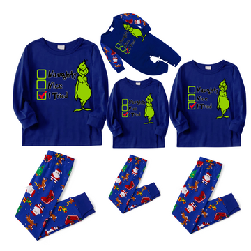 I Tried Christmas Pajama Set with Grinch and Santa Patterns