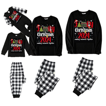 Cute "Family Christmas 2024" Text Print Black and White Plaid Family Matching Pajamas