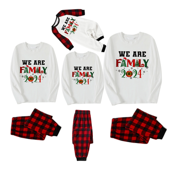 "We are Family Christmas" Christmas Pattern Printed Red and Black Plaid Family Matching Pajamas