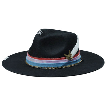 Teardrop Felt Hat with Tie-Dye, Feathers & Pin