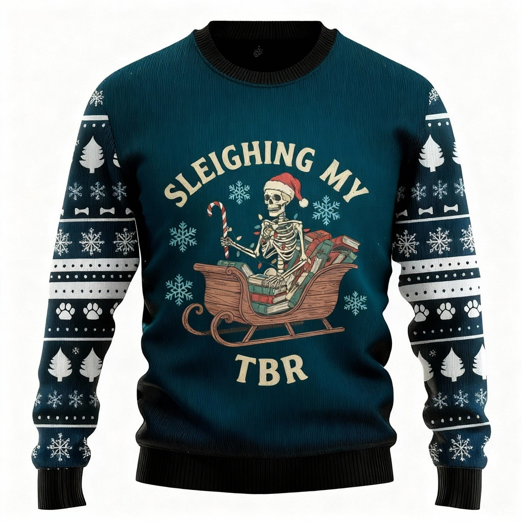 Funny Skull Print - Vintage Christmas Icon Ugly Sweater