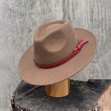 Camel Felt Fedora with Red Leather Band