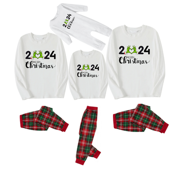 "Merry Christmas 2024" Text Printed Red & Green Plaid Family Matching Pajamas