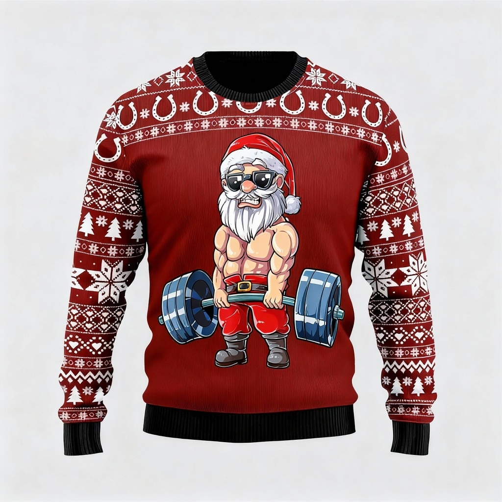 Playful Santa Clause Print - Red Holiday Icon Sweater